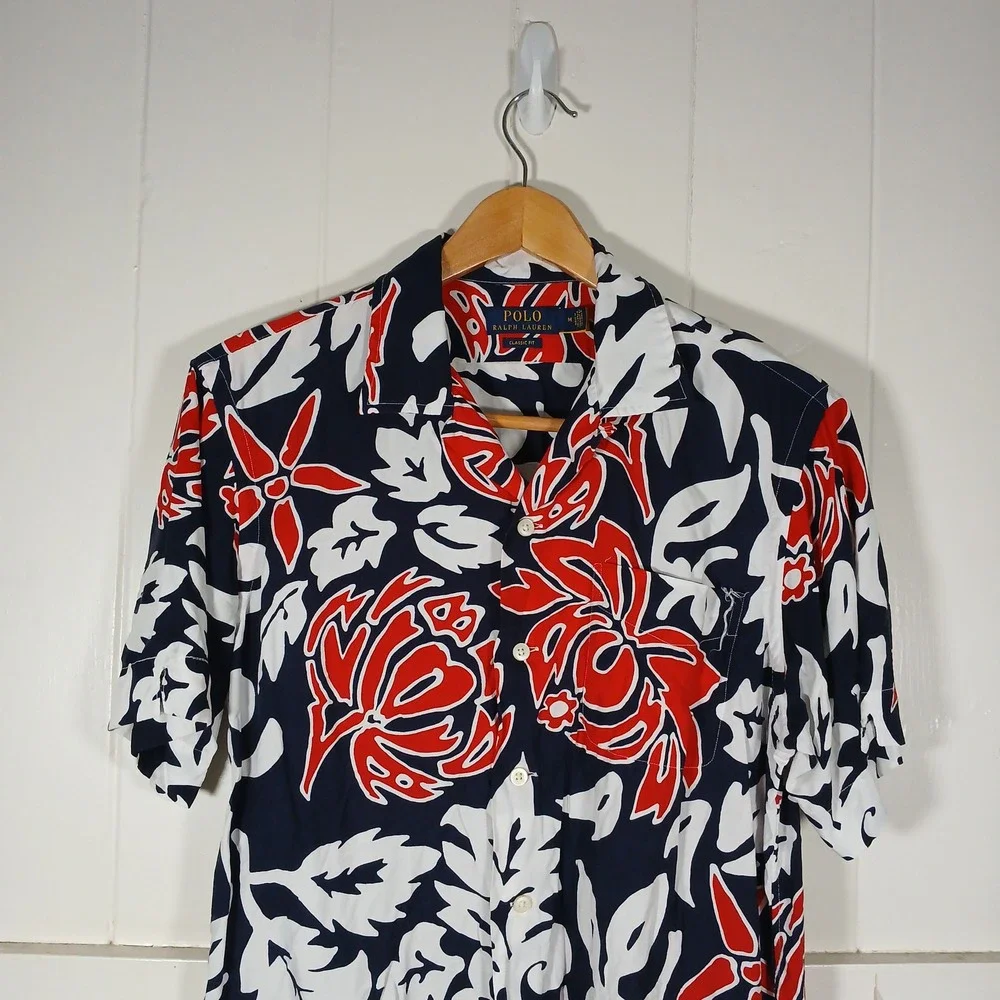 Polo Ralph Lauren Button Up Mens M Aloha Floral Hawaiian Viscose Classic Fit